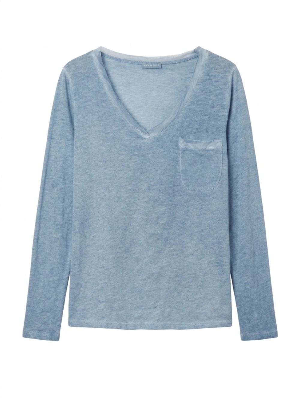 Relaxed V-Neck Long Sleeve Tee in Light Blue size M